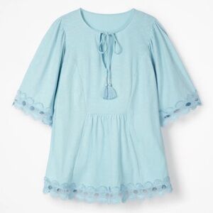 Boden Ayla Blue Peasant Crochet Lace Trim Summer Top Cotton Boho Plus Size 12